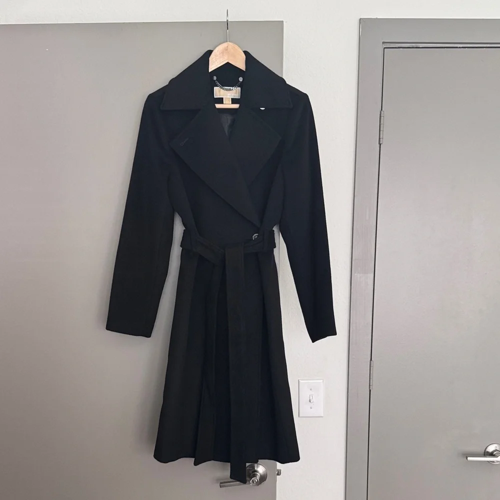 NWOT Michael Kors Wool Black Belted Coat, S